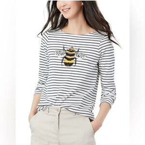 Joules Harbor Luxe Bee Striped Top Womens 14 Embroidered Beaded Cotton